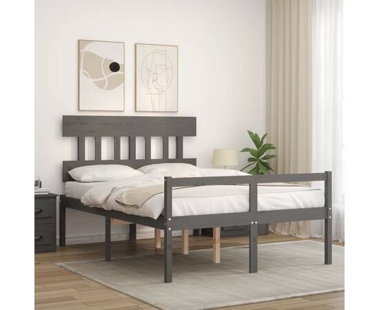 Cadru de pat cu tăblie, gri, 120x200 cm, lemn masiv, 3 image