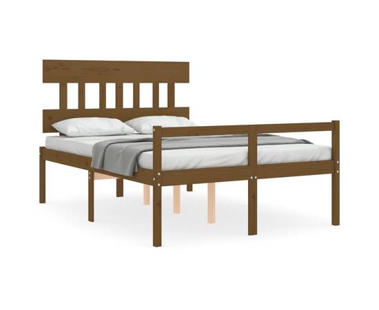 Cadru de pat cu tăblie, maro miere, lemn masiv, dublu 4ft6, 2 image