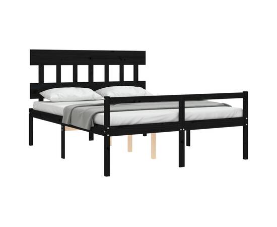 Cadru de pat cu tăblie, negru, lemn masiv, 5ft king, 4 image