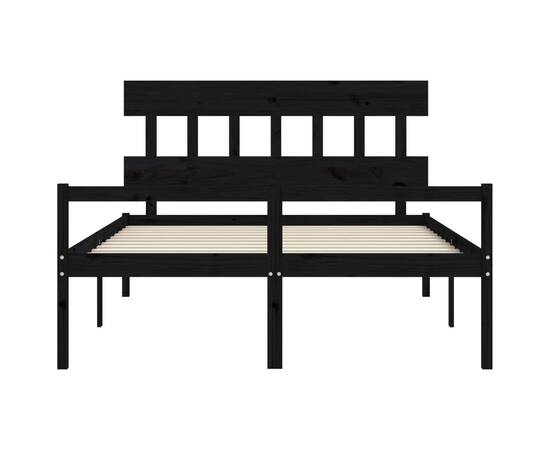 Cadru de pat cu tăblie, negru, lemn masiv, 5ft king, 6 image