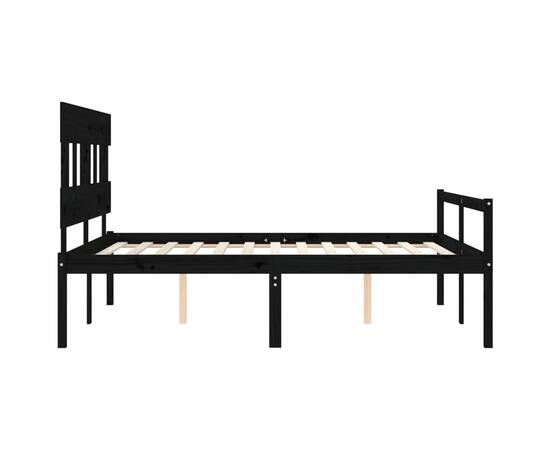 Cadru de pat cu tăblie, negru, lemn masiv, 5ft king, 7 image