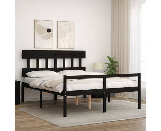 Cadru de pat cu tăblie, negru, lemn masiv, 5ft king, 3 image