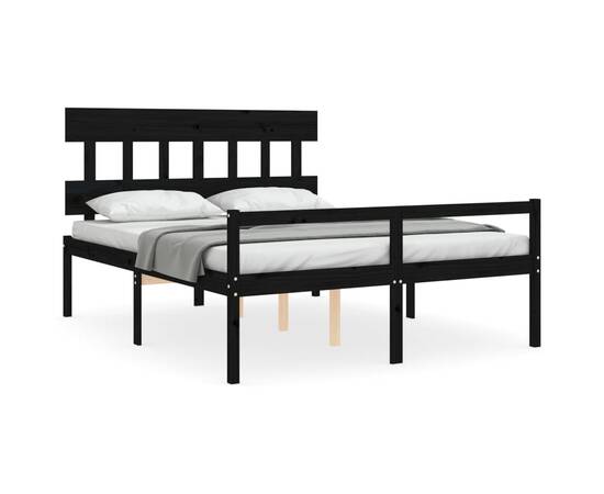 Cadru de pat cu tăblie, negru, lemn masiv, 5ft king, 2 image
