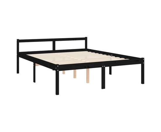 Cadru de pat cu tăblie, negru, lemn masiv, 5ft king, 9 image