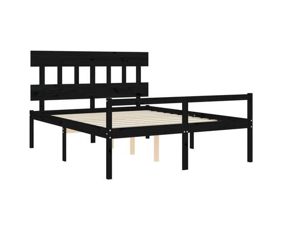 Cadru de pat cu tăblie, negru, lemn masiv, 5ft king, 5 image