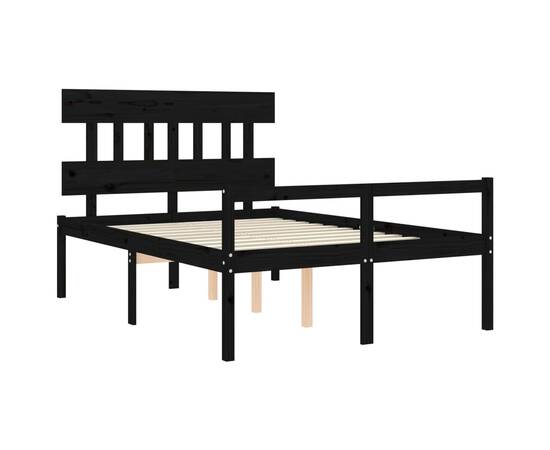Cadru de pat cu tăblie, negru, lemn masiv, dublu 4ft6, 5 image