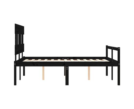 Cadru de pat cu tăblie, negru, lemn masiv, dublu 4ft6, 7 image