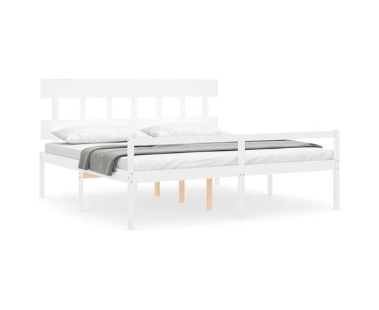 Cadru de pat cu tăblie 6ft super king, alb, lemn masiv, 2 image