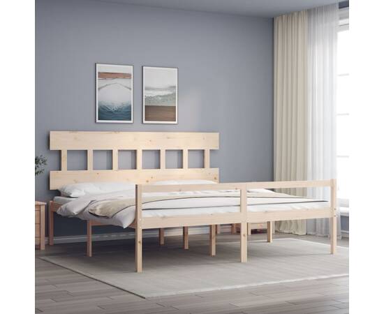 Cadru pat cu tăblie 200x200 cm, lemn masiv de pin