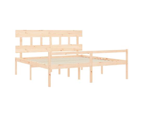 Cadru pat cu tăblie 200x200 cm, lemn masiv de pin, 5 image