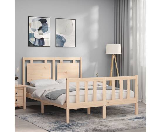 Cadru de pat cu tăblie, 140x190 cm, lemn masiv, 3 image