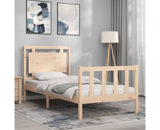 Cadru de pat cu tăblie, 90x190 cm, lemn masiv, 3 image