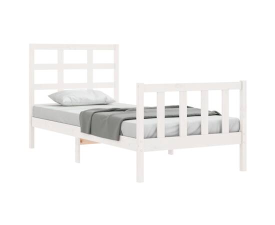 Cadru de pat cu tăblie, alb, 100x200 cm, lemn masiv, 3 image