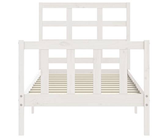 Cadru de pat cu tăblie, alb, 100x200 cm, lemn masiv, 6 image