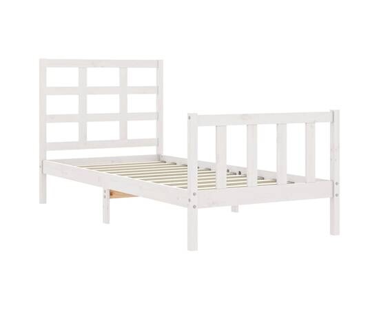 Cadru de pat cu tăblie, alb, 90x200 cm, lemn masiv, 5 image