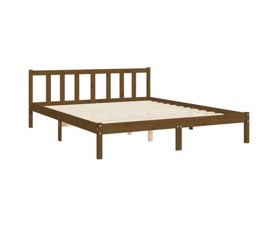 Cadru de pat cu tăblie, maro miere, lemn masiv, king size 5ft, 9 image
