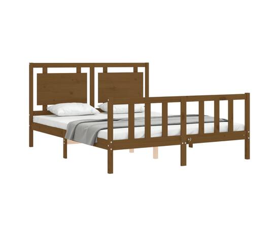 Cadru de pat cu tăblie, maro miere, lemn masiv, king size 5ft, 4 image