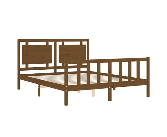 Cadru de pat cu tăblie, maro miere, lemn masiv, king size 5ft, 5 image