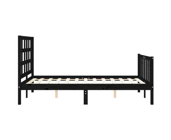 Cadru de pat cu tăblie, negru, 140x190 cm, lemn masiv, 7 image