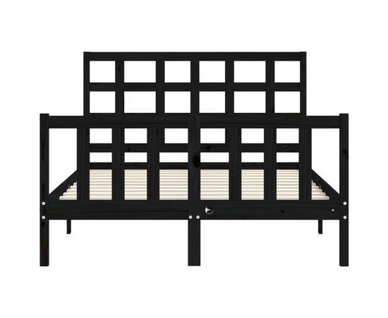 Cadru de pat cu tăblie, negru, 140x190 cm, lemn masiv, 6 image