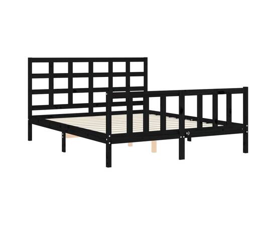 Cadru de pat cu tăblie, negru, 160x200 cm, lemn masiv, 5 image