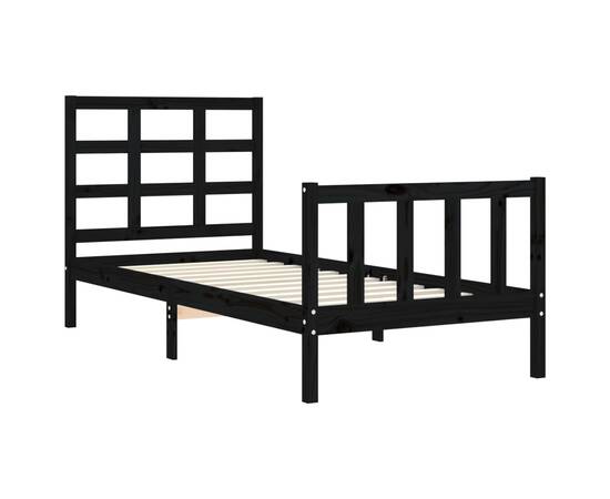 Cadru de pat cu tăblie, negru, 90x200 cm, lemn masiv, 5 image
