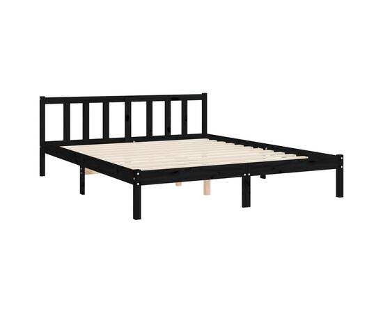 Cadru de pat cu tăblie, negru, lemn masiv, king size 5ft, 9 image