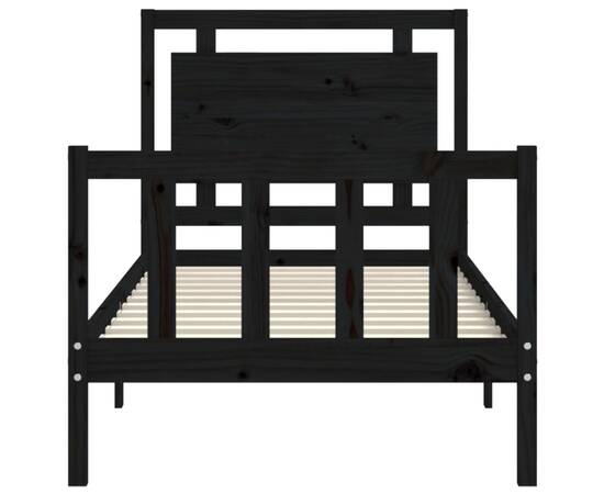 Cadru de pat cu tăblie 2ft6 small single, negru, lemn masiv, 6 image
