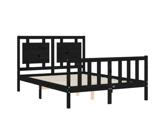 Cadru de pat cu tăblie 4ft, dublu mic, negru, lemn masiv, 5 image