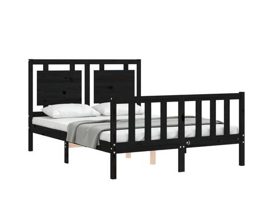 Cadru de pat cu tăblie 4ft, dublu mic, negru, lemn masiv, 4 image