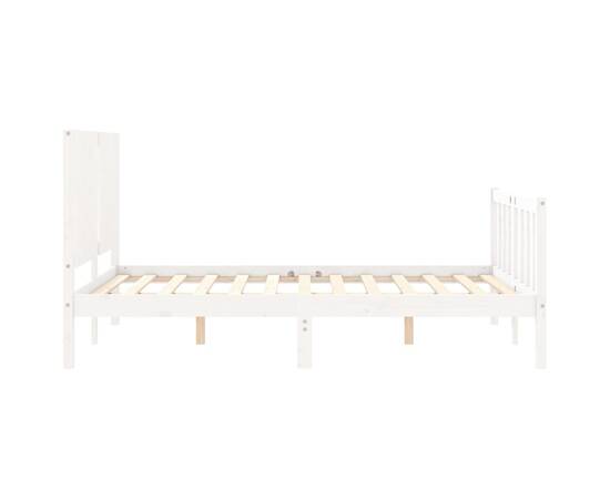 Cadru de pat cu tăblie, 140x190 cm, alb, lemn masiv, 7 image