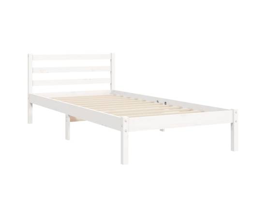 Cadru de pat cu tăblie 3ft, single, alb, lemn masiv, 8 image