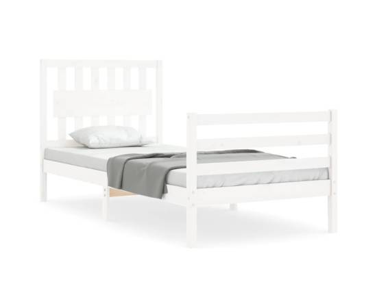 Cadru de pat cu tăblie 3ft, single, alb, lemn masiv, 2 image