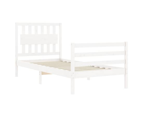 Cadru de pat cu tăblie 3ft, single, alb, lemn masiv, 5 image