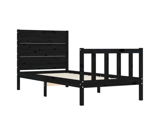 Cadru de pat cu tăblie 3ft, single, negru, lemn masiv, 5 image