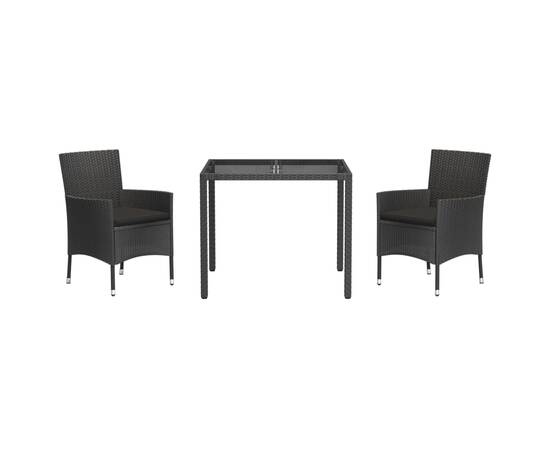 Set mobilier de grădină cu perne, 3 piese, negru, poliratan, 3 image