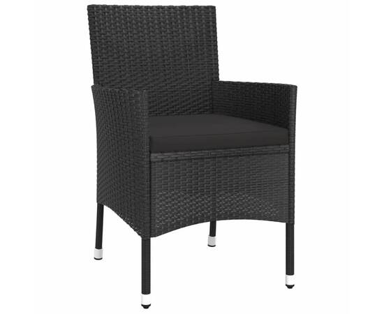 Set mobilier de grădină cu perne, 3 piese, negru, poliratan, 5 image