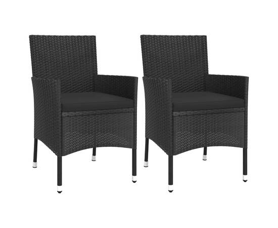 Set mobilier de grădină cu perne, 3 piese, negru, poliratan, 4 image