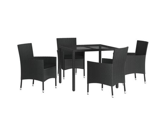 Set mobilier de grădină cu perne, 5 piese, negru, poliratan, 3 image