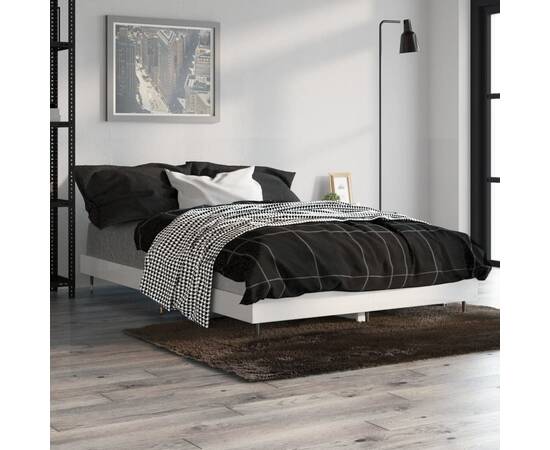 Cadru de pat, alb extralucios, 120x190 cm, lemn prelucrat