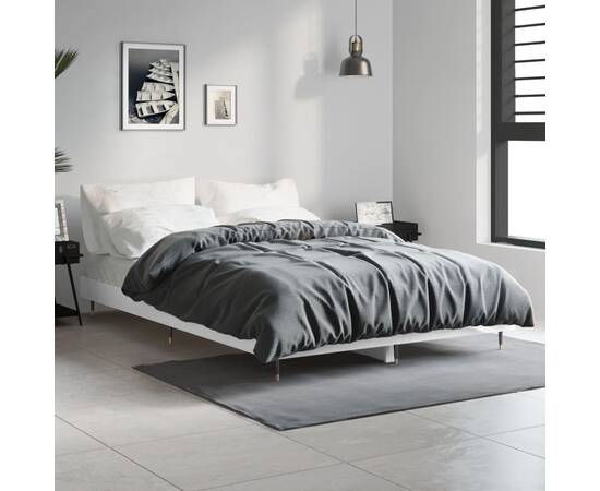 Cadru de pat, alb extralucios, 120x190 cm, lemn prelucrat, 3 image