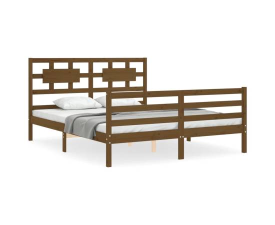 Cadru de pat cu tăblie, maro miere, 160x200 cm, lemn masiv, 2 image