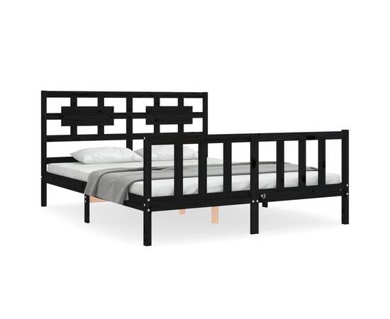 Cadru de pat cu tăblie, negru, 160x200 cm, lemn masiv, 2 image
