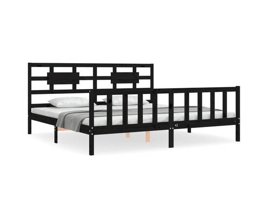 Cadru de pat cu tăblie 6ft super king size, negru, lemn masiv, 2 image