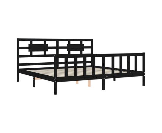 Cadru de pat cu tăblie 6ft super king size, negru, lemn masiv, 5 image