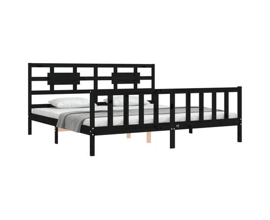 Cadru de pat cu tăblie 6ft super king size, negru, lemn masiv, 3 image