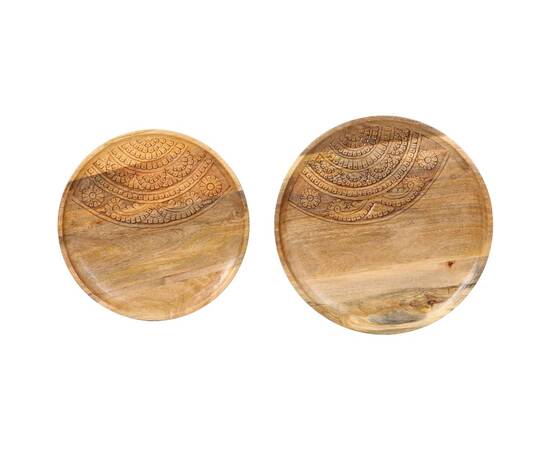 Măsuțe laterale rotunde, 2 buc., lemn masiv de mango și oțel, 6 image