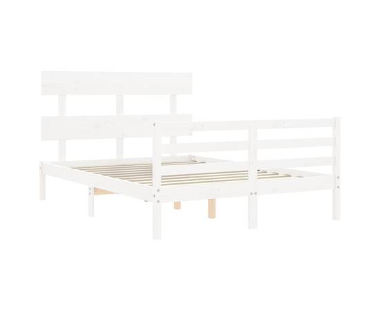 Cadru de pat cu tăblie, alb, lemn masiv, dublu 4ft6, 5 image
