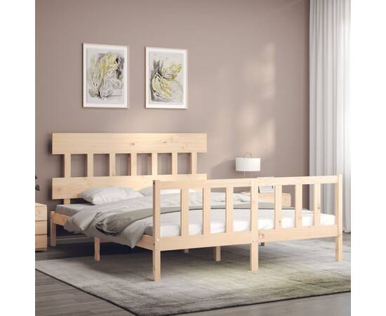 Cadru de pat cu tăblie, lemn masiv, king size 5ft, 3 image