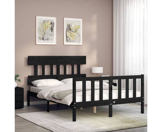 Cadru de pat cu tăblie, negru, 120x200 cm, lemn masiv, 3 image